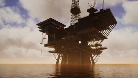 Offshore-Jack-Up-Rig-in-The-Middle-of-The-Sea-at-Sunset-Time